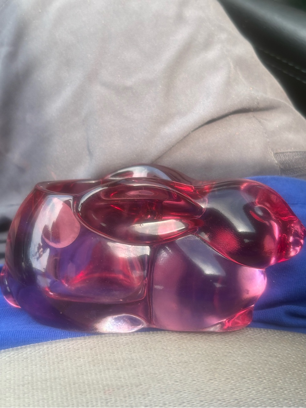 Vintage Indiana Glass Cranberry Rabbit Bunny Votive Candle Holder